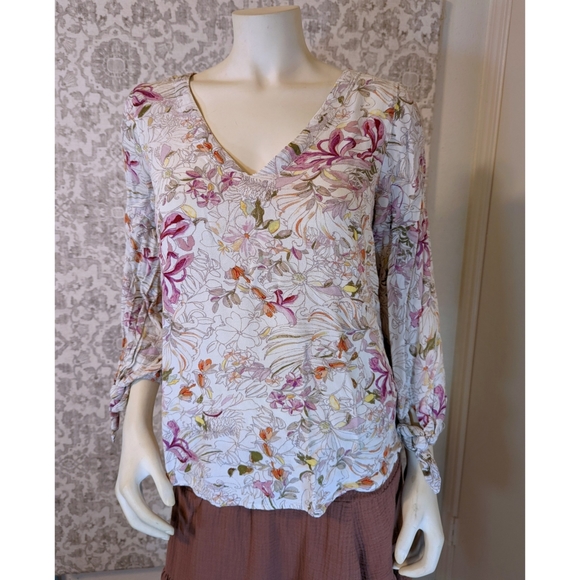 Anthropologie Maeve Pernille Floral Tie Sleeve Blouse - Picture 6 of 8